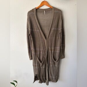 Free People Open Knit Green Brown Duster Cardigan Sweater Women’s Extra Small XS